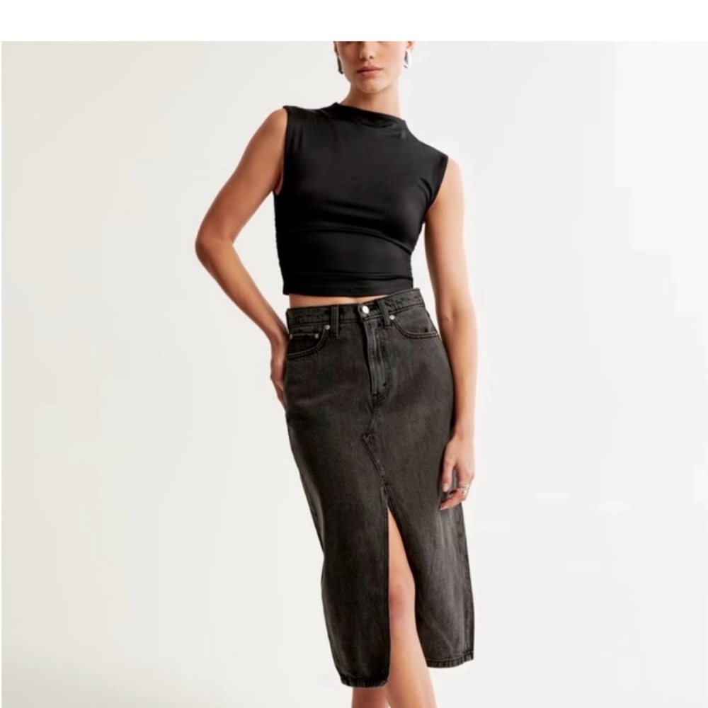 Abercrombie black denim midi skirt